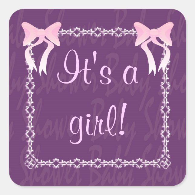 Customise Baby girl shower Purple square sticker (Front)