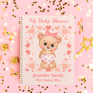 Customise Baby Shower Cute Pink Teddy Bear   Planner