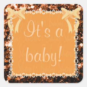 Customise Baby shower Unisex orange sparkles Square Sticker