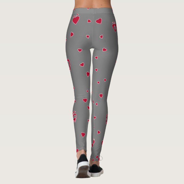 Customise Background Colour Red Hearts Leggings (Back)