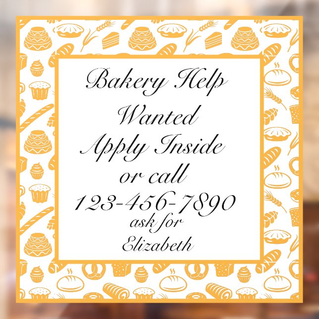 Customise Bakery Help Wanted Baker Baking Chef  Window Cling (Sheet 2)