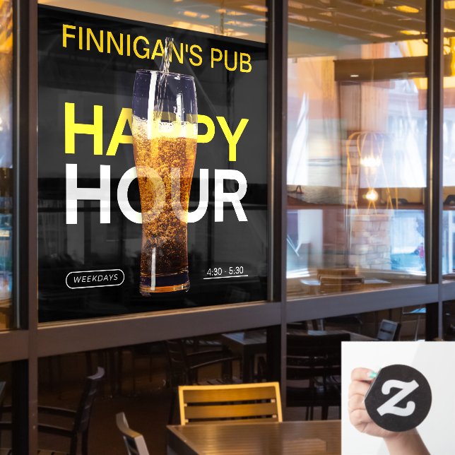 Customise Bar Pub Public House Happy Hour Beer  Window Cling (Restaurant Window)