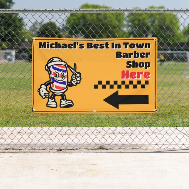 Customise Barber Shop Here Arrow Turn Left Promo Banner (Insitu)