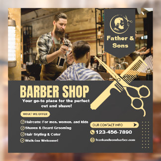 Customise Barber Shop Photo Services List Promo Window Cling