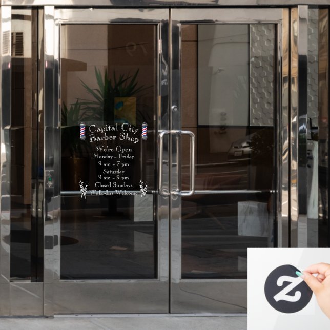Customise Barber Shop Weekly Open Hours Window Cling (Office Door)