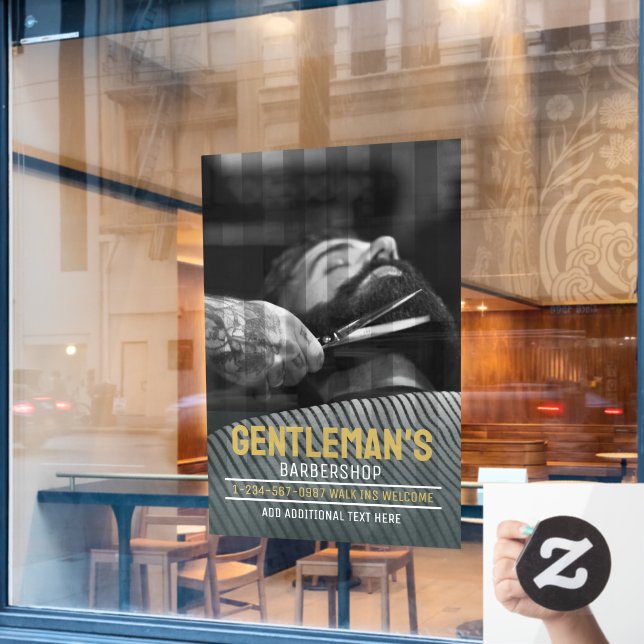Customise Barbershop Modern Bearded Man Graphic Window Cling (Cafe Window)