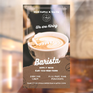 Customise Barista Hiring Brown White Minimalist Window Cling