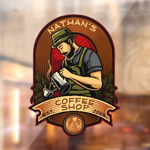 Customise Barista Vintage Coffee Shop Business  Window Cling
