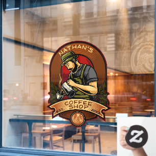 Customise Barista Vintage Coffee Shop Business Window Cling