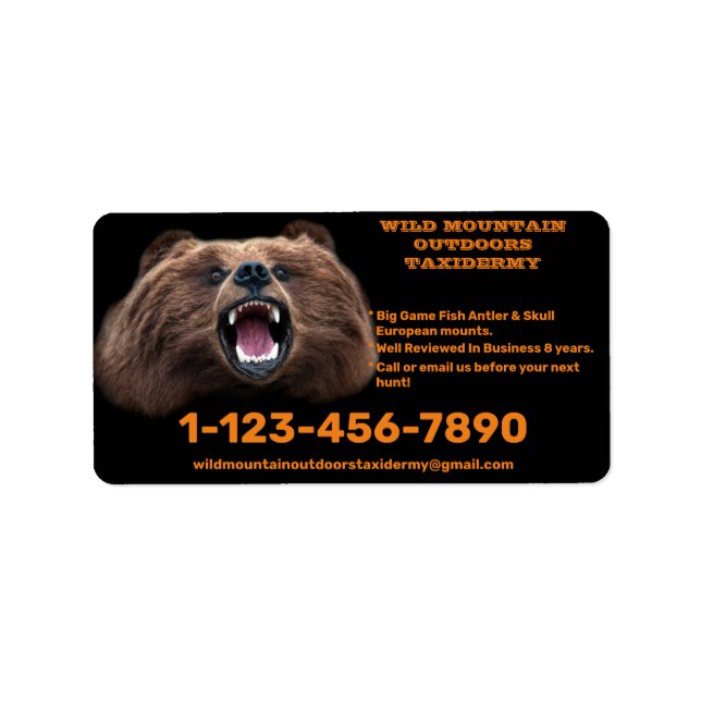Customise Bear Large Game Taxidermy Shop  Label (Front)