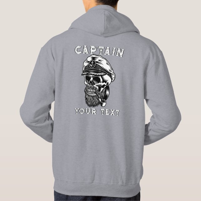 Customise Bearded Sea Captain Skull Smoking Pipe  Hoodie (Back)