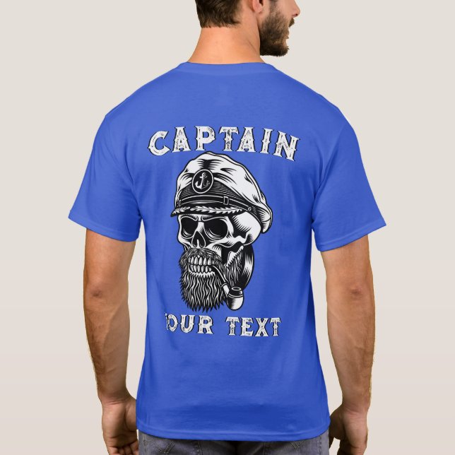 Customise Bearded Sea Captain Skull Smoking Pipe T-Shirt (Back)
