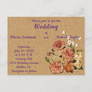 Customise beautiful pink roses wedding invitation postcard