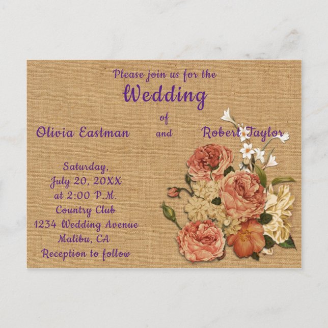 Customise beautiful pink roses wedding invitation postcard (Front)