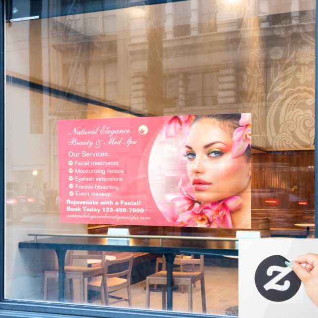 Customise Beauty Treatment Med Spa Pink Large Window Cling (Cafe Window)