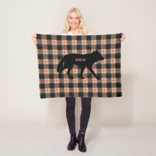 Customise Beige Buffalo Plaid Wild Coyote Dog Fleece Blanket