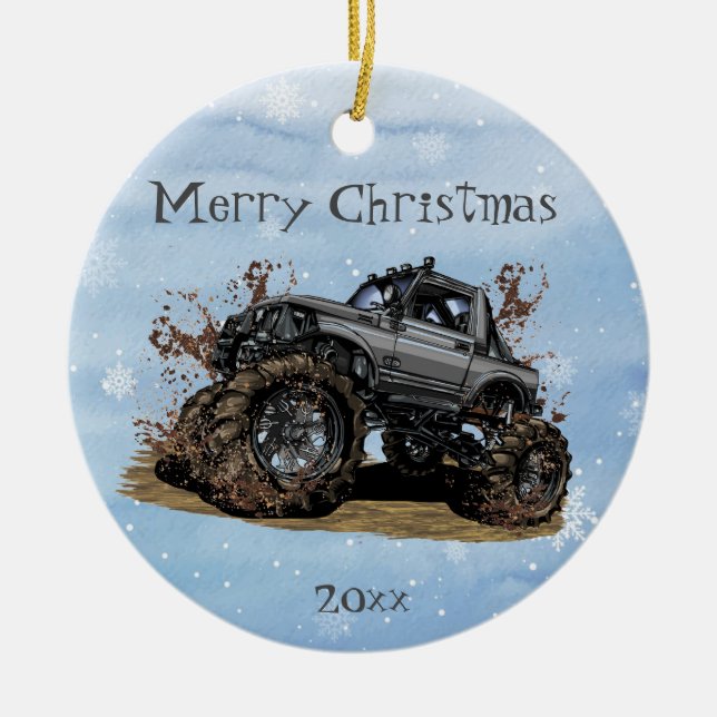 Customise Big Monster truck Off Road Adventure  Ceramic Tree Decoration (Front)