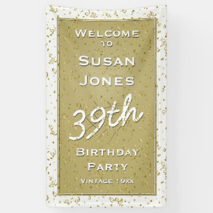Customise Birthday Age - White/Gold Over-the-hill Banner