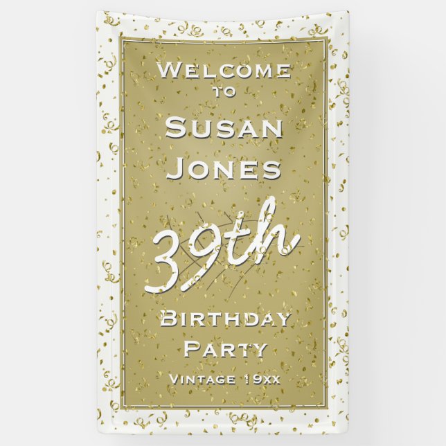 Customise Birthday Age - White/Gold Over-the-hill Banner (Vertical)