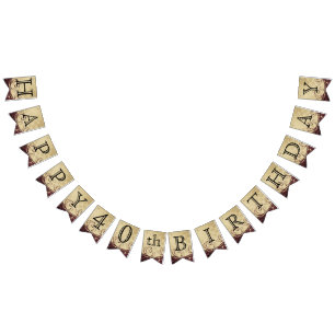 Customise Birthday - Decorative Gold and Maroon Bunting