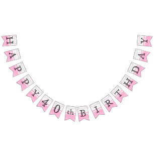 Customise Birthday - Pink & White Bunting Flags
