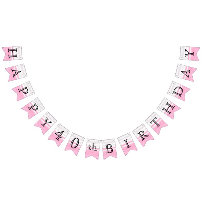 Customise Birthday - Pink & White Bunting Flags (All)