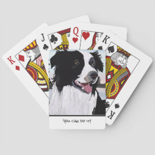 Customise Black and White Border Collie Smiling Playing Cards