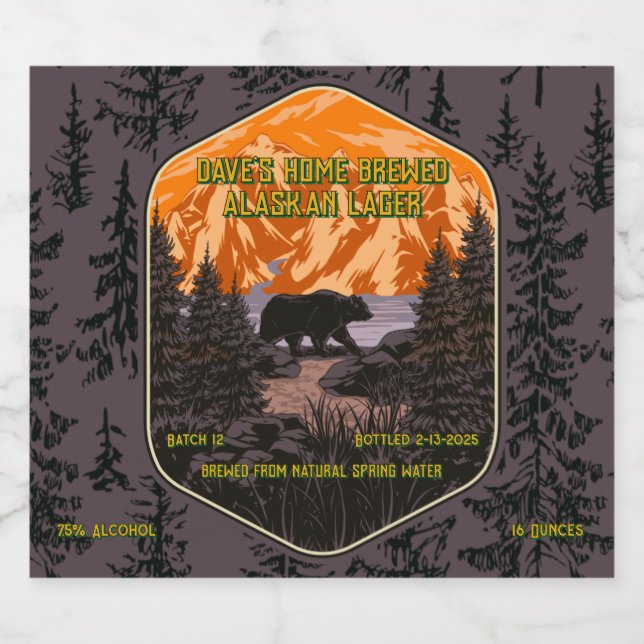 Customise Black Bear Nature Mountains  Beer Bottle Label (Single Label)