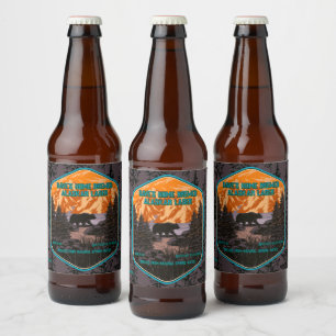 Customise Black Bear Nature Mountains Blue Beer Bottle Label