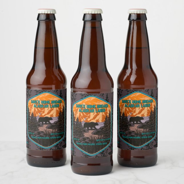 Customise Black Bear Nature Mountains Blue Beer Bottle Label (Bottles)