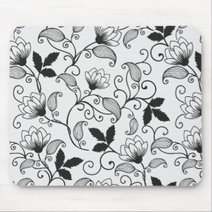 Customise Black Floral Pattern Mouse Mat