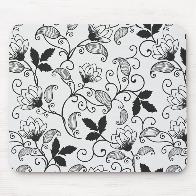 Customise Black Floral Pattern Mouse Mat (Front)
