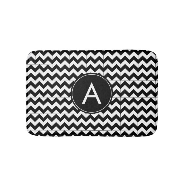 Customise Black White Chevron Pattern Bath Mat (Front)