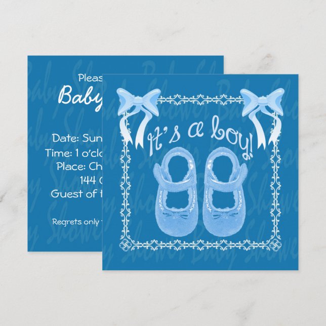 Customise Blue baby Boy shower invitation (Front/Back)