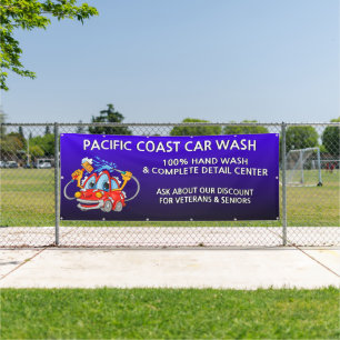 Customise Blue Car Wash Comical Toon Business  Banner