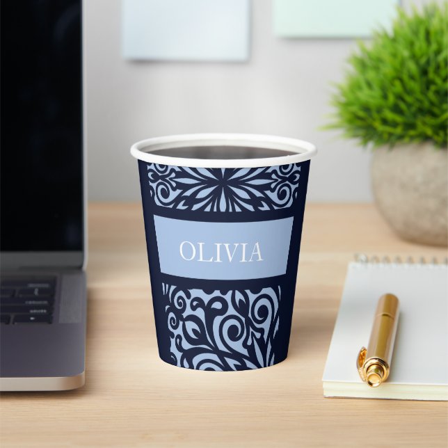 Customise Blue Carved Christmas Ornaments Paper Cups (Insitu)