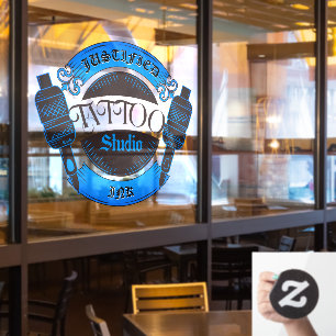 Customise Blue Tattoo Shop Business Front  Window Cling
