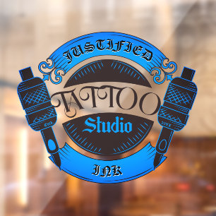 Customise Blue Tattoo Shop Business Front Window Cling