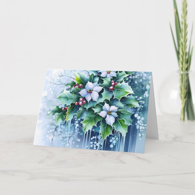Customise Blue Vintage Blank Holiday Card  (Front)