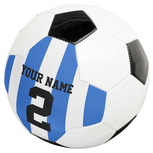 Customise, blue & white football / soccer stripes: (Three Quarter)