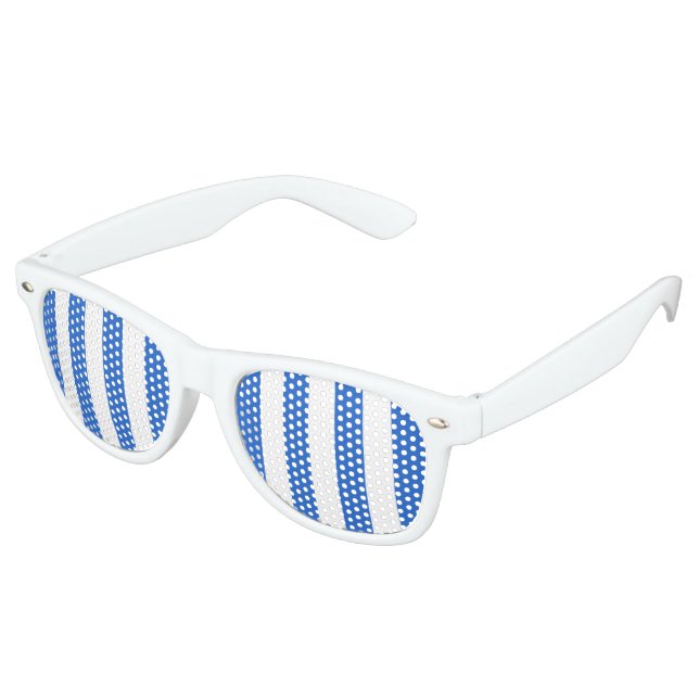 Customise, blue & white football / soccer stripes: retro sunglasses (Angled)