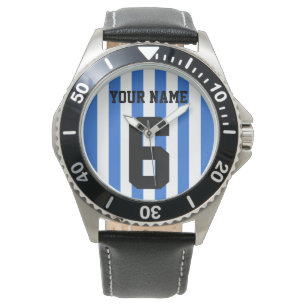 Customise, blue & white football / soccer stripes: watch