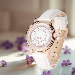 Customise Blush Pink Brushed Metal Glitter Watch