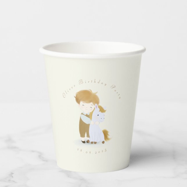Customise Boy and Pony Birthday Party, Baby Shower Paper Cups (Front)