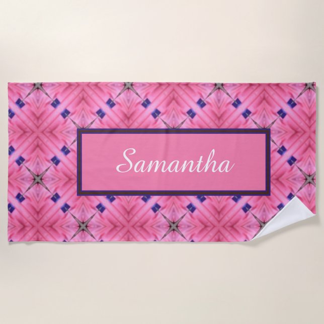Customise Bright Pink All Over Pattern Beach Towel (Front)