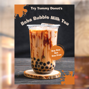 Customise Bubble Boba Tea Doughnut Shop Promo Window Cling