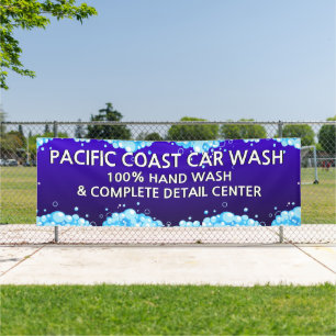Customise Bubbly Blue Car Wash Business  Banner