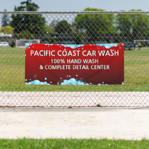 Customise Bubbly Red Car Wash Business  Banner