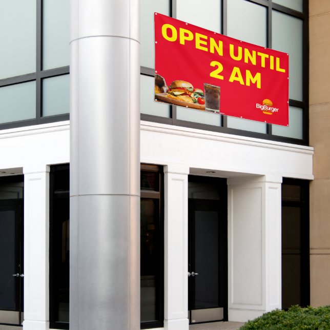 Customise Burger Restaurant  Logo Open Until 2AM  Banner (Outside Building)