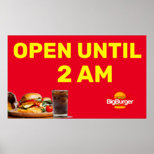 Customise Burger Restaurant  Logo Open Until 2AM Poster